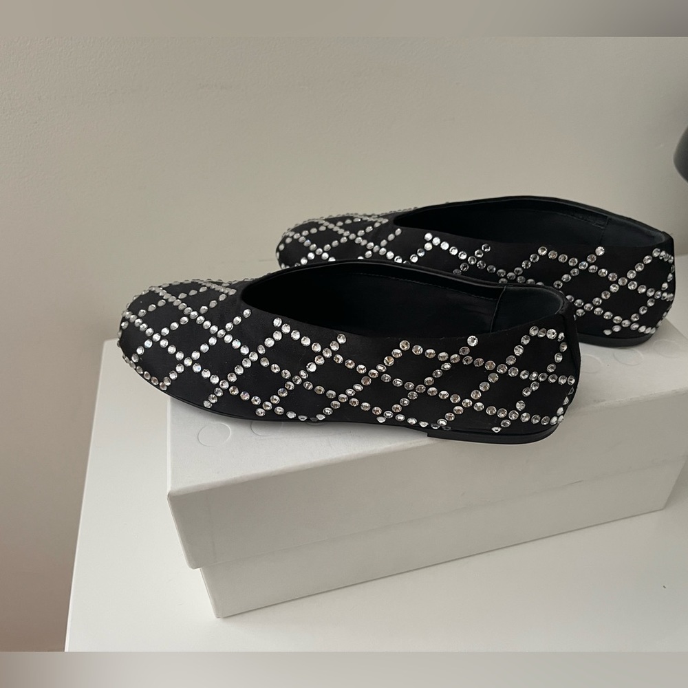 $980 Khaite Marcy Crystal Embellished Satin Ballet Flats 7 37 New In Box NIB